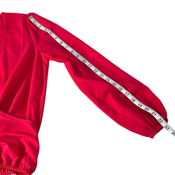 Lovers + Friends Fuchsia V-Neck Wrap Blouse Women’s Size Small Long Sleeve - Picture 7 of 9